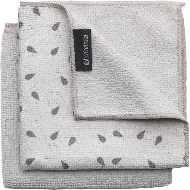 brabantia 117688 Microfibre Cleaning Cloths (x 2), Machine Washable, Light Grey - Image 1
