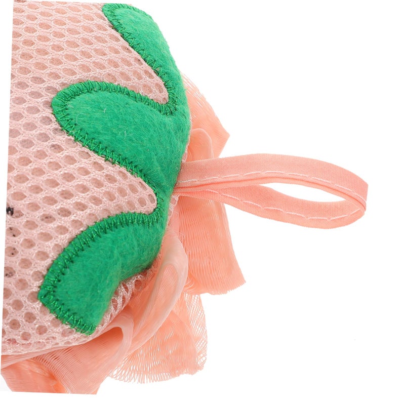 Korean Style Strawberry Shower Sponge Double Sided Mesh Exfoliating Body Scrubber For Adults - Image 4