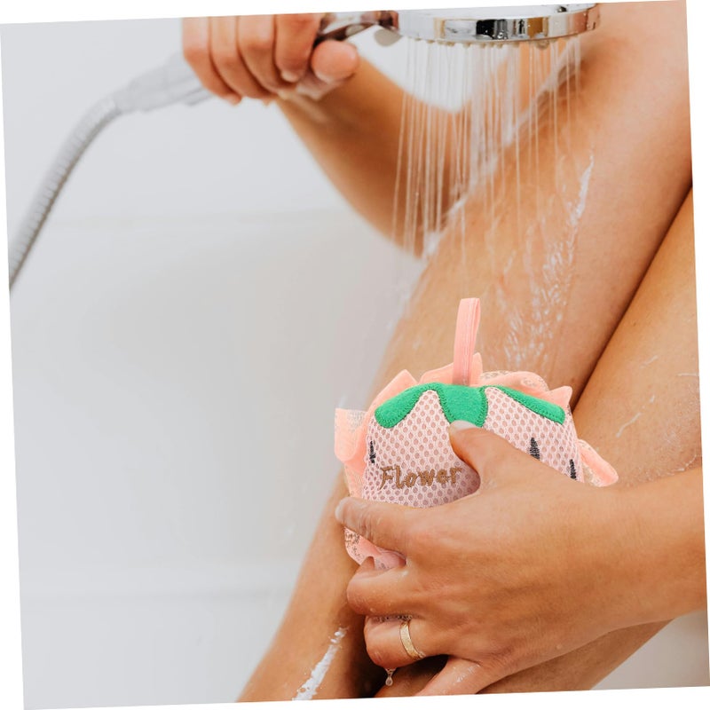 Korean Style Strawberry Shower Sponge Double Sided Mesh Exfoliating Body Scrubber For Adults - Image 5