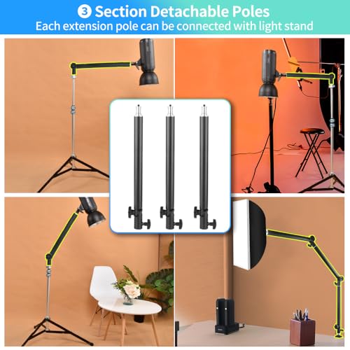 JEBUTU Heavy Duty Overhead Camera Desk Mount Stand 14.5"-41" with 1/4" Screw, 3-Section 360°Rotatable Detachable Articulating Boom Arm with Enlarged Handle C Clamp, Tabletop Light Stand for Streaming Vlog - Image 3