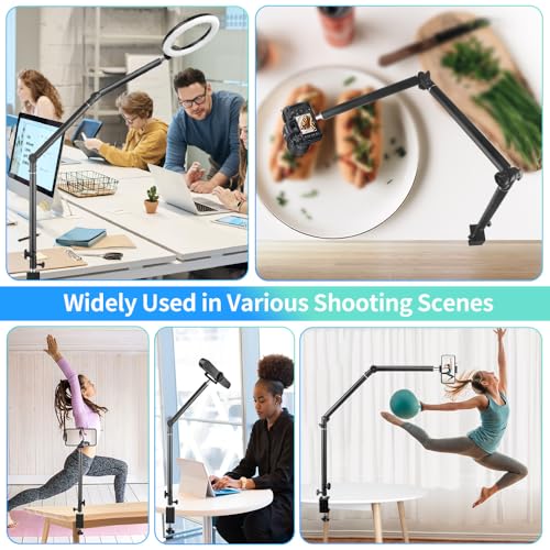 JEBUTU Heavy Duty Overhead Camera Desk Mount Stand 14.5"-41" with 1/4" Screw, 3-Section 360°Rotatable Detachable Articulating Boom Arm with Enlarged Handle C Clamp, Tabletop Light Stand for Streaming Vlog - Image 2