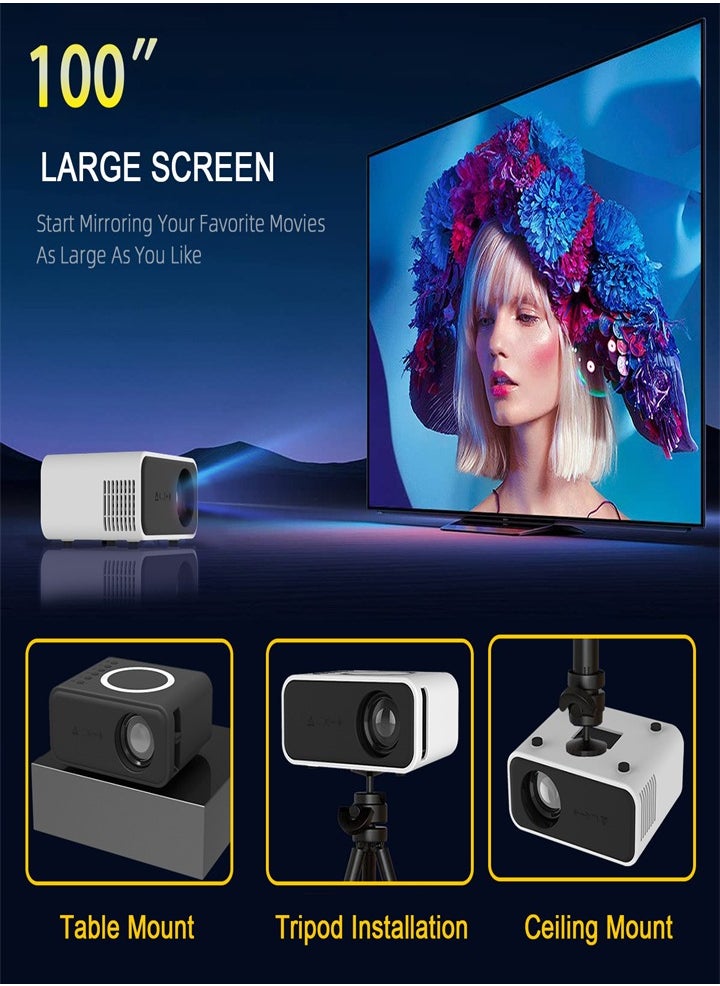 ماركة غير محددة - جهاز عرض LCD محمول يدعم دقة Full HD، مسرح منزلي، جهاز عرض صغير، يدعم شاشة متزامنة سلكية/لاسلكية - أبيض - Image 1