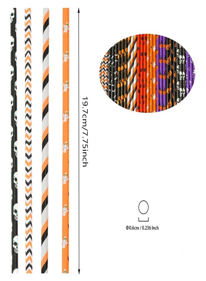 YAOSHENG paper straws 200 pieces. Halloween party decoration straws are biodegradable. Environmentally friendly disposable paper straws.10 mixing styles, ghost head, skull, pumpkin, bat, etc. (100) - Image 3