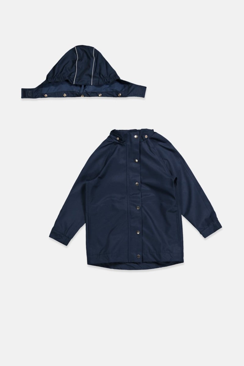 Tchibo Kids Boy Hooded Long Sleeve Plain Rain Jacket, Navy - Image 3