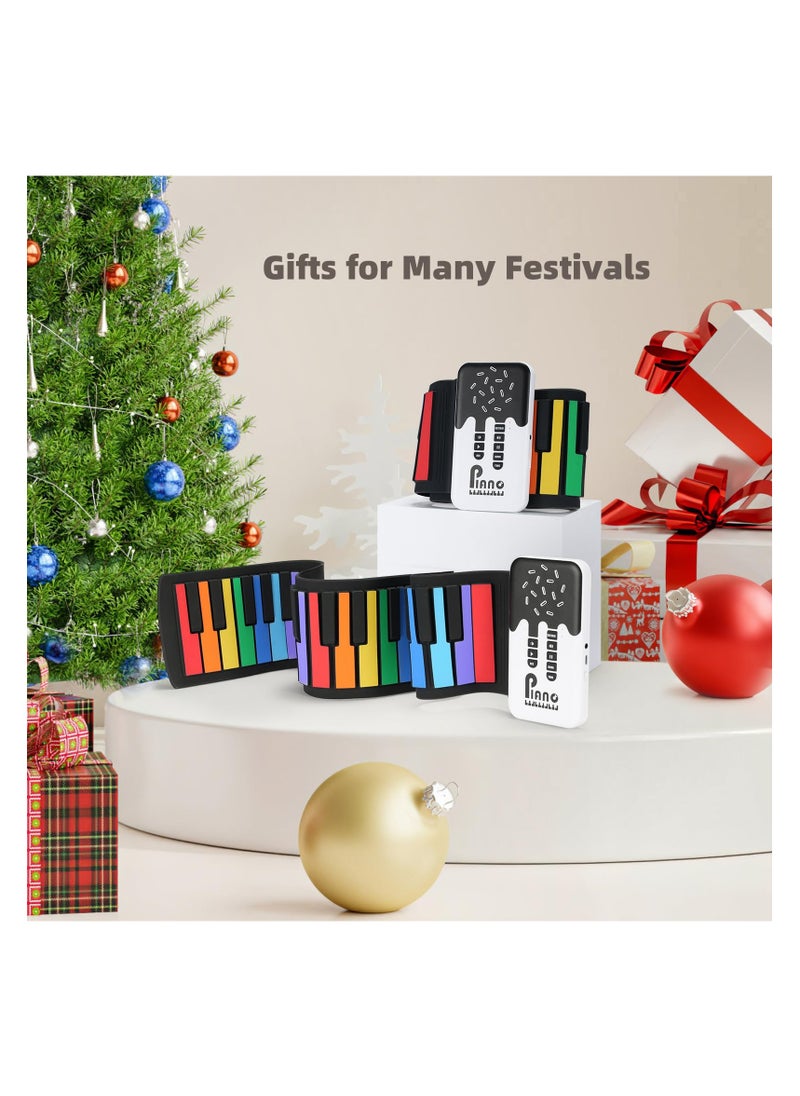 SYOSI 49 Key Roll Up Keyboard Piano, Rechargeable, Recording Feature, 8 Tones, 6 Educational Demo Songs & Build-in, Portable Digital Electric Piano Keyboard, Educational Piano, for Beginners Gift  - Image 2