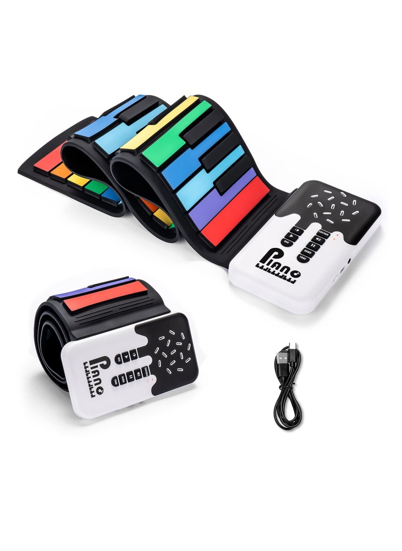 SYOSI 49 Key Roll Up Keyboard Piano, Rechargeable, Recording Feature, 8 Tones, 6 Educational Demo Songs & Build-in, Portable Digital Electric Piano Keyboard, Educational Piano, for Beginners Gift  - Image 1