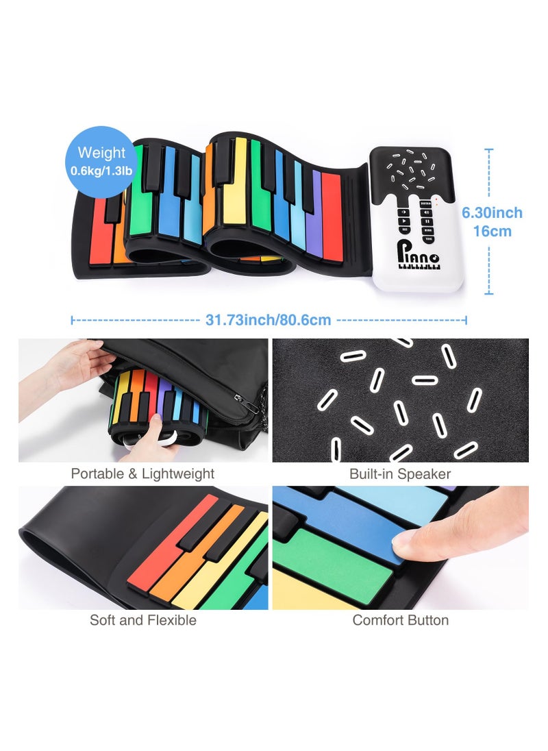 SYOSI 49 Key Roll Up Keyboard Piano, Rechargeable, Recording Feature, 8 Tones, 6 Educational Demo Songs & Build-in, Portable Digital Electric Piano Keyboard, Educational Piano, for Beginners Gift  - Image 4