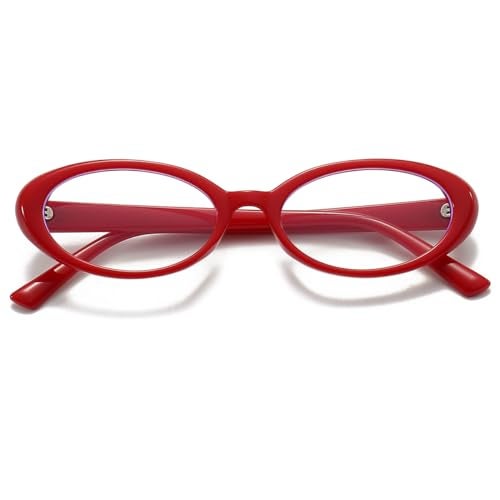 JOVAKIT Oval Blue Light Blocking Glasses for Women Men Vintage Fashion Small 90s Retro Oval Frame Style Eyeglasses (Red) - Image 3