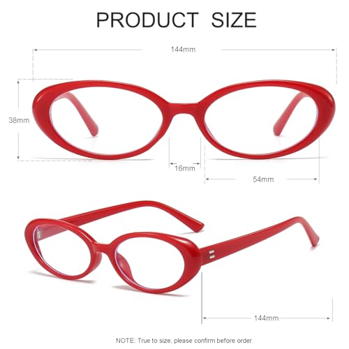 JOVAKIT Oval Blue Light Blocking Glasses for Women Men Vintage Fashion Small 90s Retro Oval Frame Style Eyeglasses (Red) - Image 5