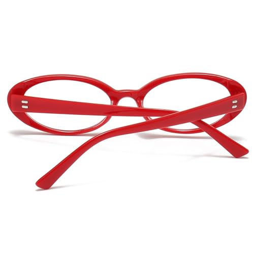 JOVAKIT Oval Blue Light Blocking Glasses for Women Men Vintage Fashion Small 90s Retro Oval Frame Style Eyeglasses (Red) - Image 4