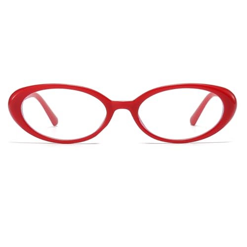 JOVAKIT Oval Blue Light Blocking Glasses for Women Men Vintage Fashion Small 90s Retro Oval Frame Style Eyeglasses (Red) - Image 2