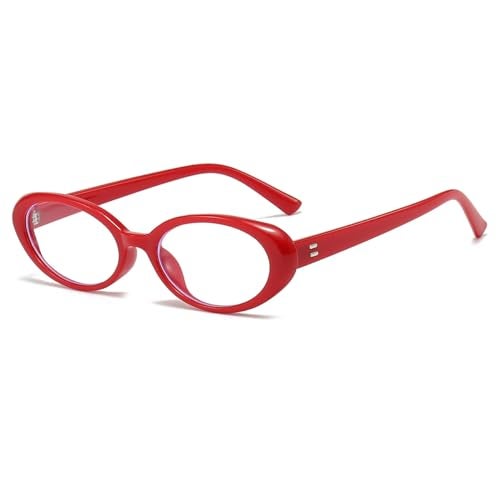 JOVAKIT Oval Blue Light Blocking Glasses for Women Men Vintage Fashion Small 90s Retro Oval Frame Style Eyeglasses (Red) - Image 1