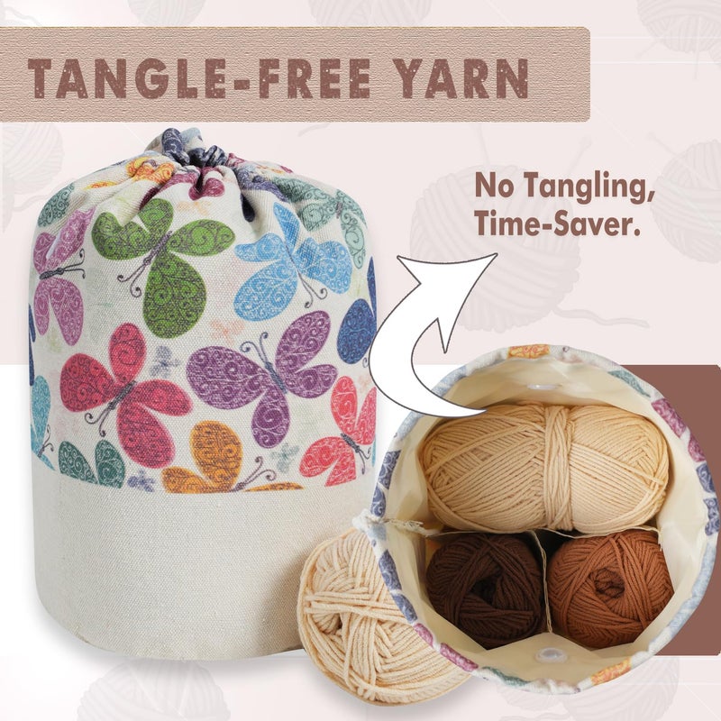 Togetrue Yarn Bag  Small Knitting Crochet Bag  Portable Yarn Storage Bags Organizer For Crocheting Project  Store Skein Ball  Short Knitting Needle (Butterfly) - Image 5