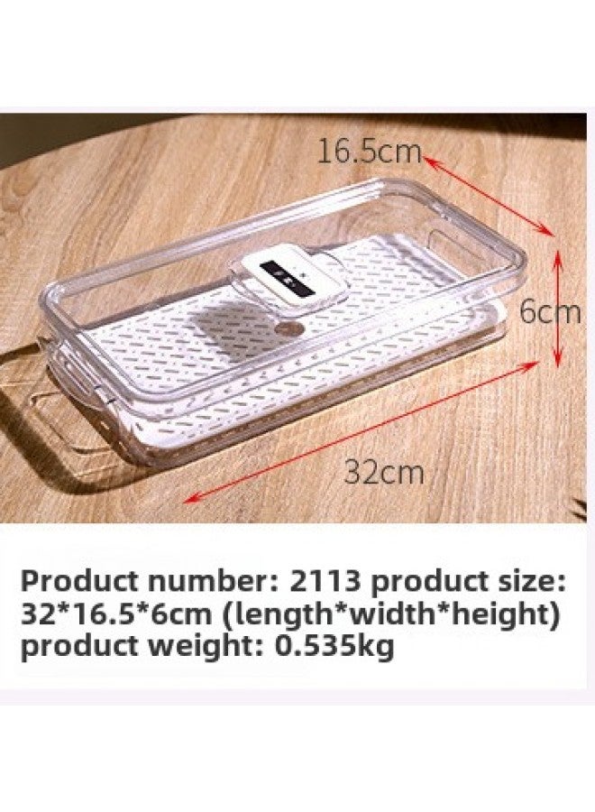 Refrigerator Storage Preservation Box Transparent Household Drain Preservation Box Refrigerator Special Refrigeration Food Grade Storage With Lid-Specifications:Narrow Body Small Size [with Drain Board]  - Image 1