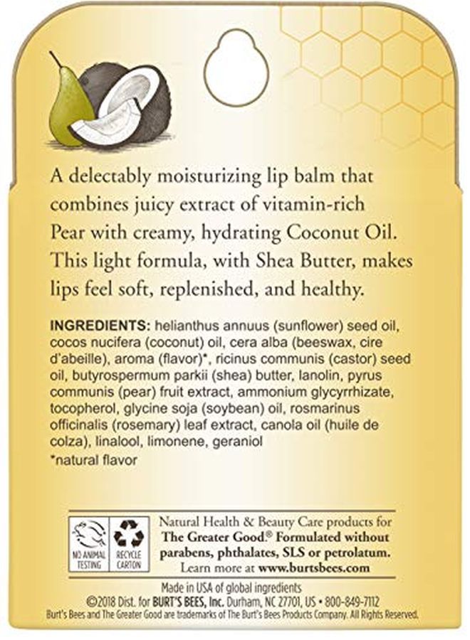 Burt's Bees 100% Natural Moisturizing Lip Balm, Coconut & Pear With Beeswax & Fruit Extracts - 4 Tubes - Image 5