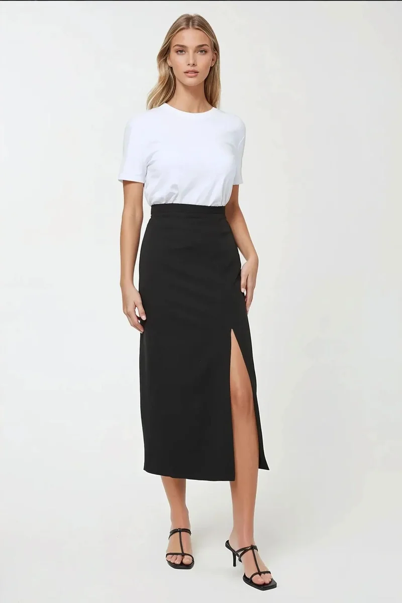 Hiccup Black Maxi Bodycon Skirt with Slit for Women | Best Price UAE
