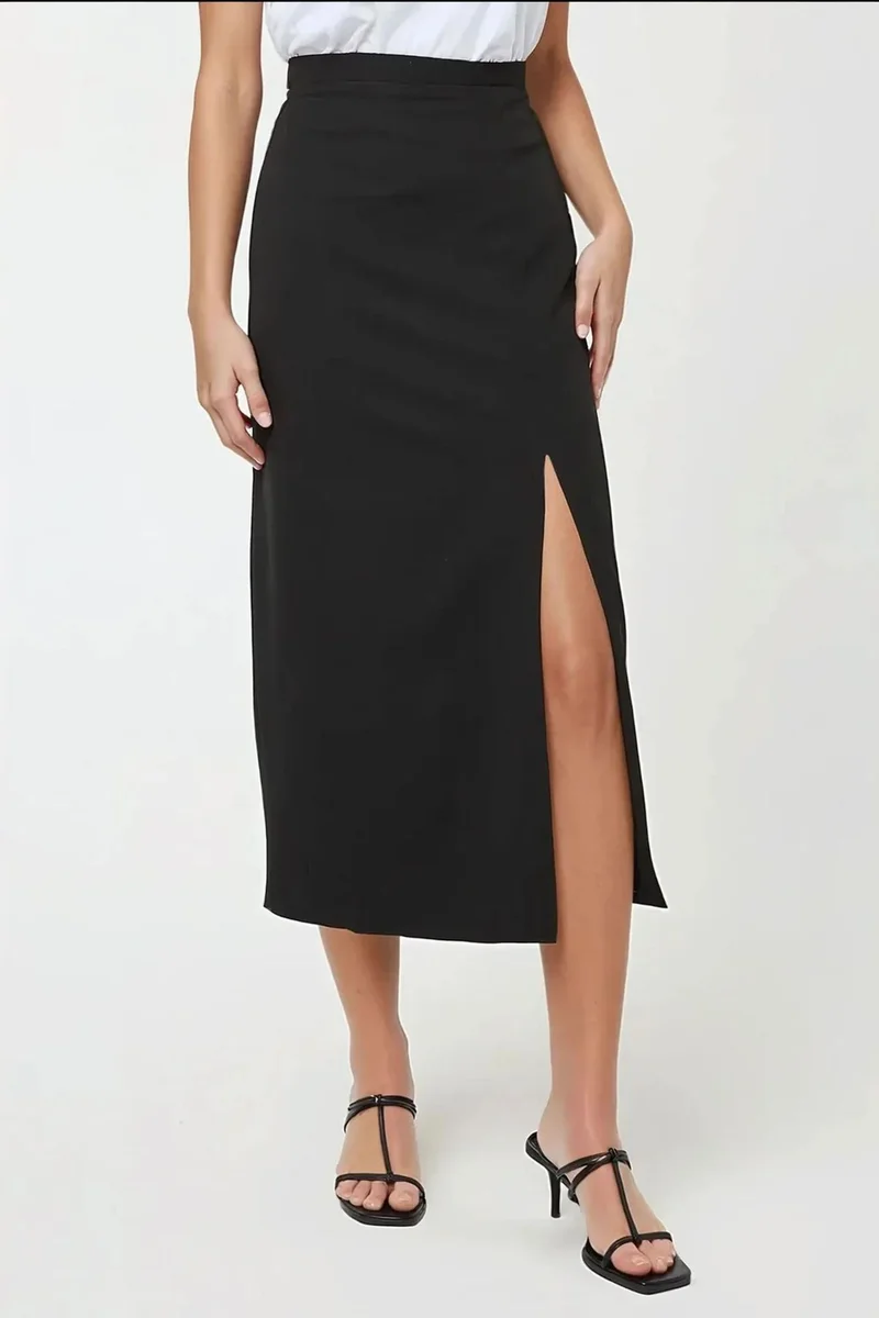 Hiccup Black Maxi Bodycon Skirt with Slit for Women | Best Price UAE