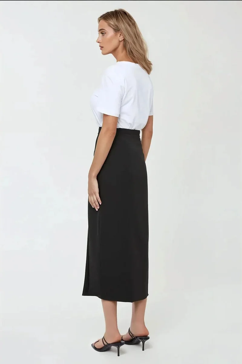 Hiccup Black Maxi Bodycon Skirt with Slit for Women | Best Price UAE
