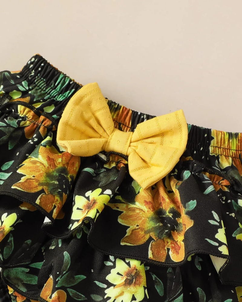 Mioglrie Baby Girl Clothes Newborn 0-3 Months Summer Outfits Infant Ruffle Sleeve Rompers Yellow Floral Skirt Shorts Set Cute Baby Girls' Clothing - Image 5