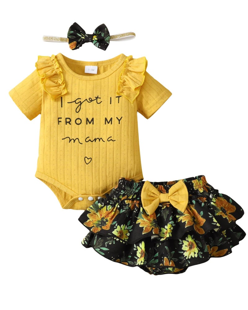 Mioglrie Baby Girl Clothes Newborn 0-3 Months Summer Outfits Infant Ruffle Sleeve Rompers Yellow Floral Skirt Shorts Set Cute Baby Girls' Clothing - Image 1