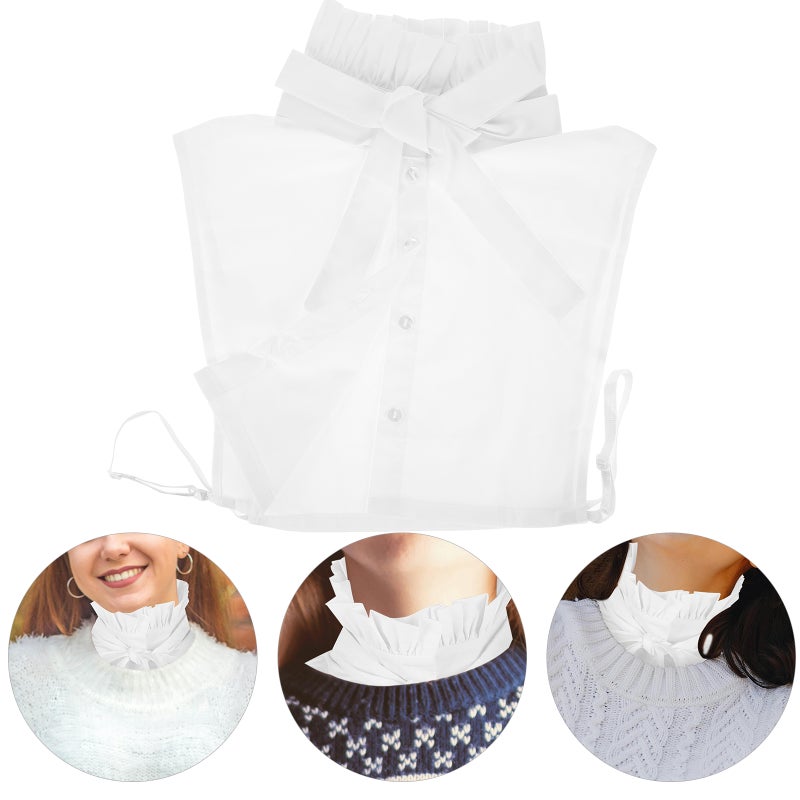 Womens Fake Collar Elegant White Detachable Dickey Collar for Women Collar Blouse with Tie for Layering in Fall and Winter - Image 3