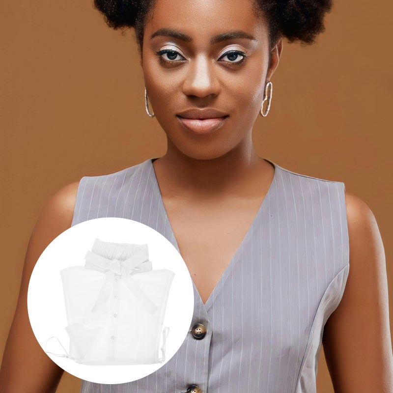 Womens Fake Collar Elegant White Detachable Dickey Collar for Women Collar Blouse with Tie for Layering in Fall and Winter - Image 1