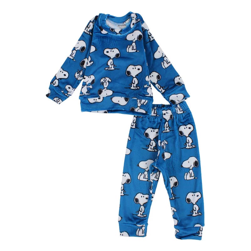 Kidia Baby Boys Velvet Thermal Set - Blue with Dogs Print - Image 1