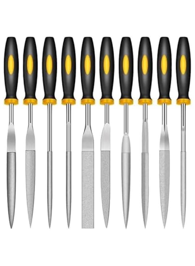 MOXO 10 Diamond Needle File Set for Metal Gl Agate and Jewelry Cutting and Buffing  4 x 160mm Handheld Files in Flat Warding Square Triangular Round and HalfRound Shapes - Image 1