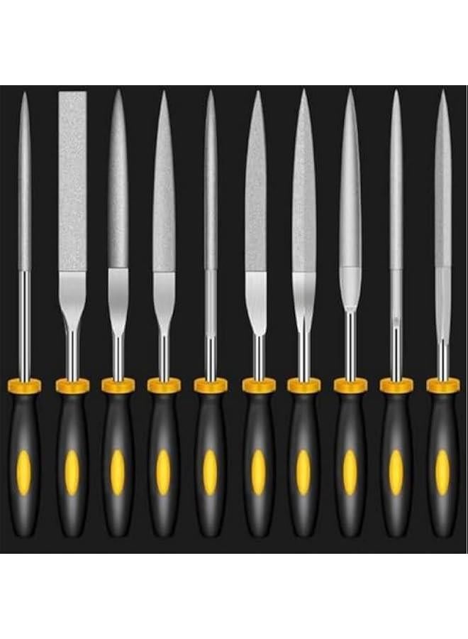 MOXO 10 Diamond Needle File Set for Metal Gl Agate and Jewelry Cutting and Buffing  4 x 160mm Handheld Files in Flat Warding Square Triangular Round and HalfRound Shapes - Image 2