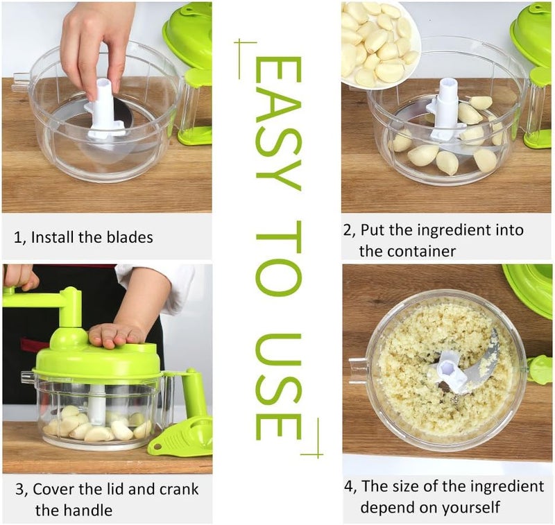 Cambom Manual Vegetable Cutter Food Processor 8 in 1 - Chopper, Mixer, Blender, Whipper, Egg Separator, Mincer, Grinder, Dicer with Clear Container 1200ml BPA Free - Image 4