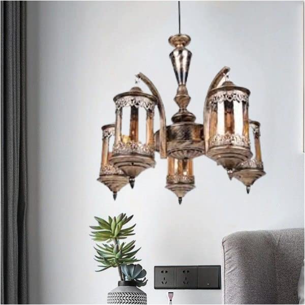 Kinis 5 Light Vintage Modern Golden Antique Jhoomar Chandelier for Home, Living Room, Bedroom, Office, Dining, Cafe, Restaurants (Without Bulb) - Image 2