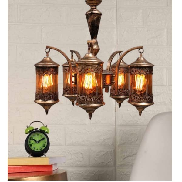 Kinis 5 Light Vintage Modern Golden Antique Jhoomar Chandelier for Home, Living Room, Bedroom, Office, Dining, Cafe, Restaurants (Without Bulb) - Image 1