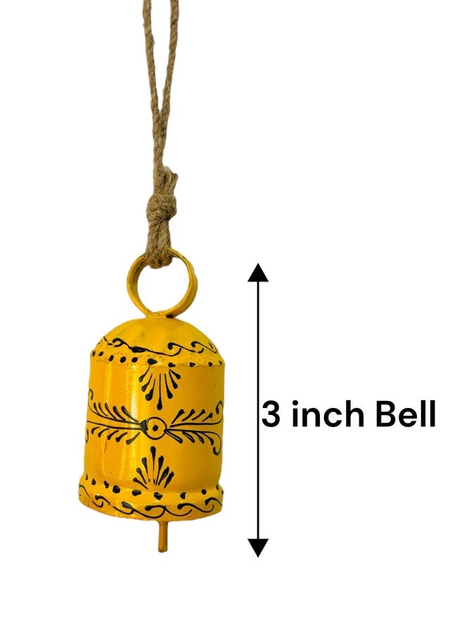 WARMINGO DE 2 PC Bell Wall Hanging Decor | Garden Tree Hanging Bells Decoration | Handpainted Hanging Ornaments for Home Living Room Wind Chime (Pink & Yellow) - Image 4