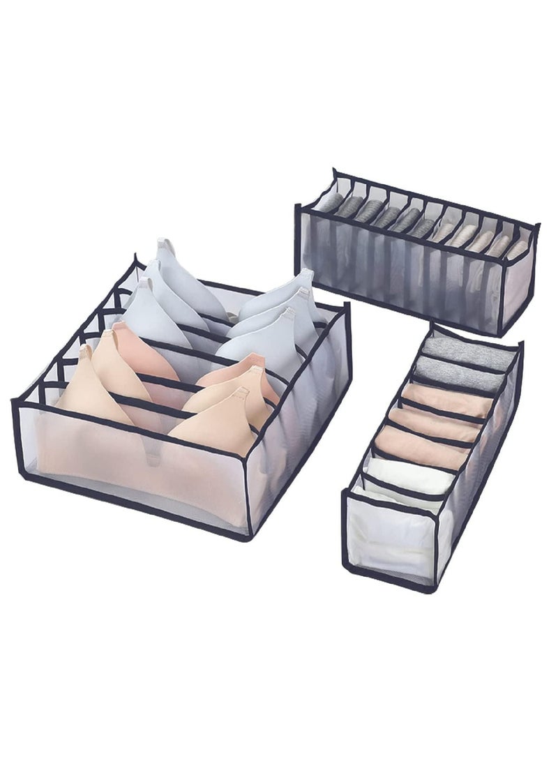 RATSAW 3Pcs Wardrobe Storage Boxes Bra Organizer Visible Foldable Clothes Organizers Compartment Storage Box with Mesh Separation Washable Drawer Dividers Organizers  - Image 1