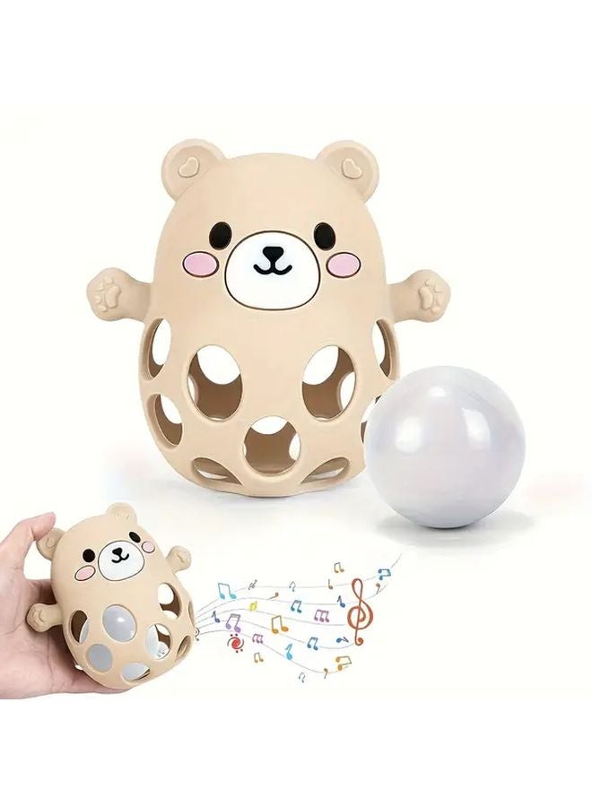 Beige Baby Bear Sensory Toy Hollow Easy Grip Ball With Bell Motor Skills Development - Image 1