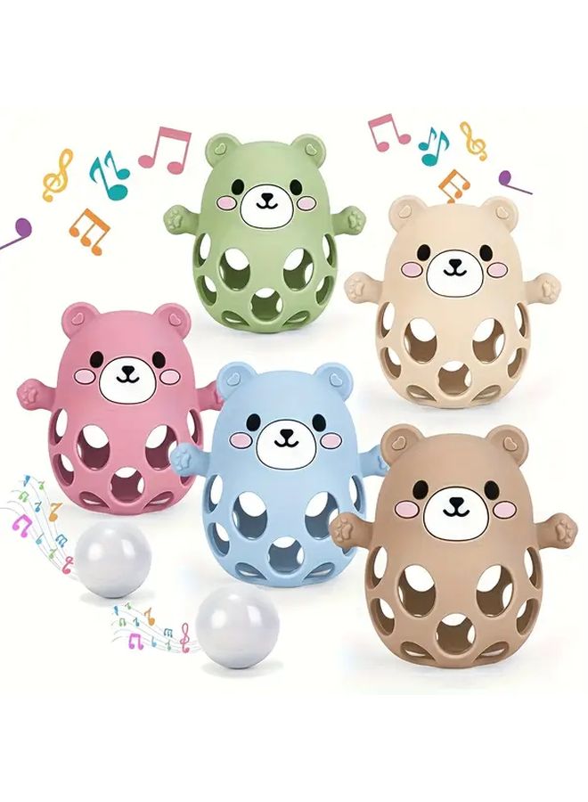 Beige Baby Bear Sensory Toy Hollow Easy Grip Ball With Bell Motor Skills Development - Image 3