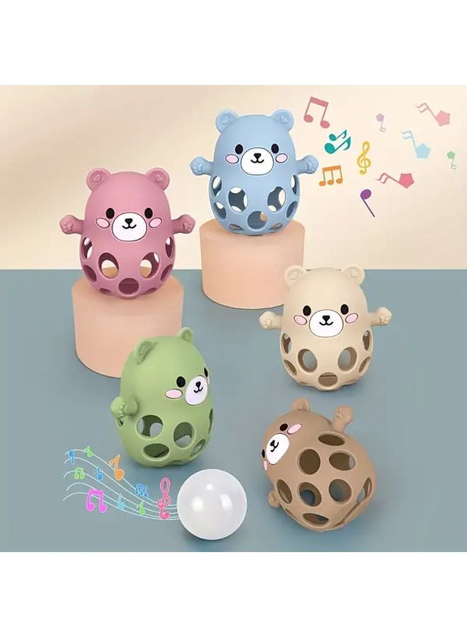 Beige Baby Bear Sensory Toy Hollow Easy Grip Ball With Bell Motor Skills Development - Image 2