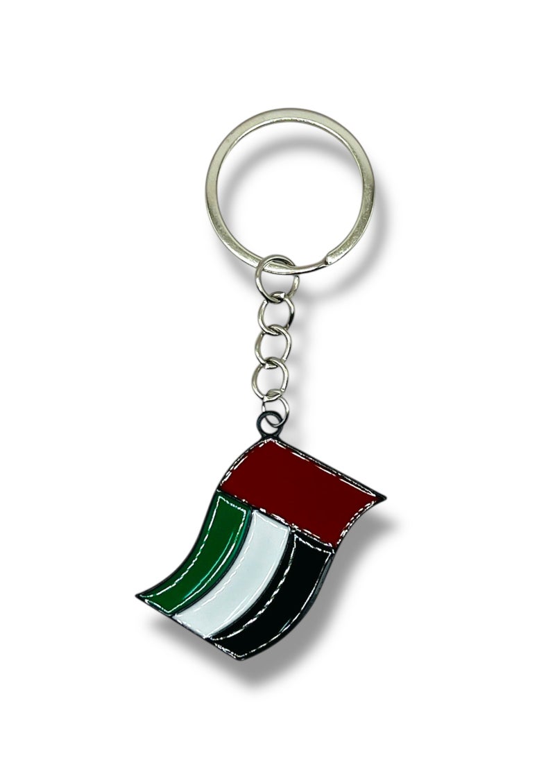 MARIO DRAFTS Mario Drafts UAE Flag Metal Keychain, Tricolour Design, Silver Chain  - Image 1