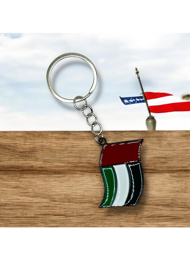 MARIO DRAFTS Mario Drafts UAE Flag Metal Keychain, Tricolour Design, Silver Chain  - Image 2
