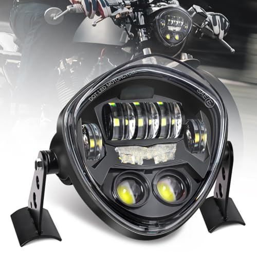 LEDOPPO 7-Inch LED Motorcycle Headlight Assembly with Clamp Mount Brackets Fits 27-57mm O.D. Forks for Cafe Racer/Chopper/Bobber/Scrambler, Features Turn Signal/DRL, Demon Eye, Hi-Low Beam - Image 1