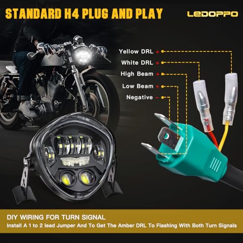 LEDOPPO 7-Inch LED Motorcycle Headlight Assembly with Clamp Mount Brackets Fits 27-57mm O.D. Forks for Cafe Racer/Chopper/Bobber/Scrambler, Features Turn Signal/DRL, Demon Eye, Hi-Low Beam - Image 4