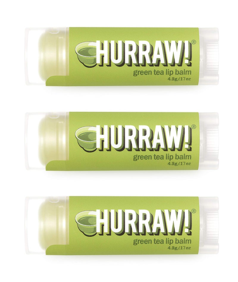 Hurraw Green Tea Lip Balm 3 Pack Organic Certified Vegan Cruelty and Gluten Free NonGMO 100 Natural Ingredients Bee Shea Soy and Palm Free Made in USA