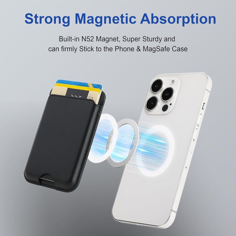 ZAPCASE for MagSafe Wallet, Card Holder, Magnetic Wallet for iPhone | Compatible for All MagSafe Cases | Vegan Leather | Black - Image 5