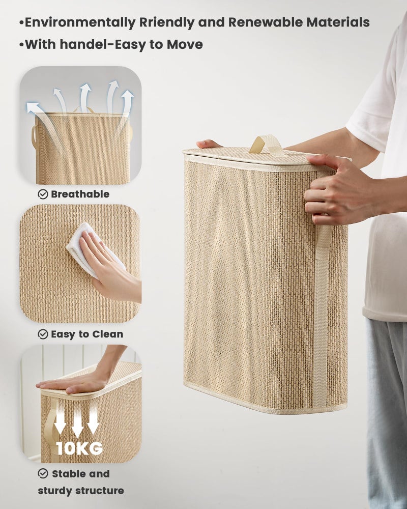 WAOHANAZ Bamboo Toilet Paper Storage Basket with Lid & Handle - 32L Large Capacity Handwoven Bathroom Organizer for 16 Rolls - Sturdy Stand Holder for Toilet Paper Organization, Light Natural - Image 4