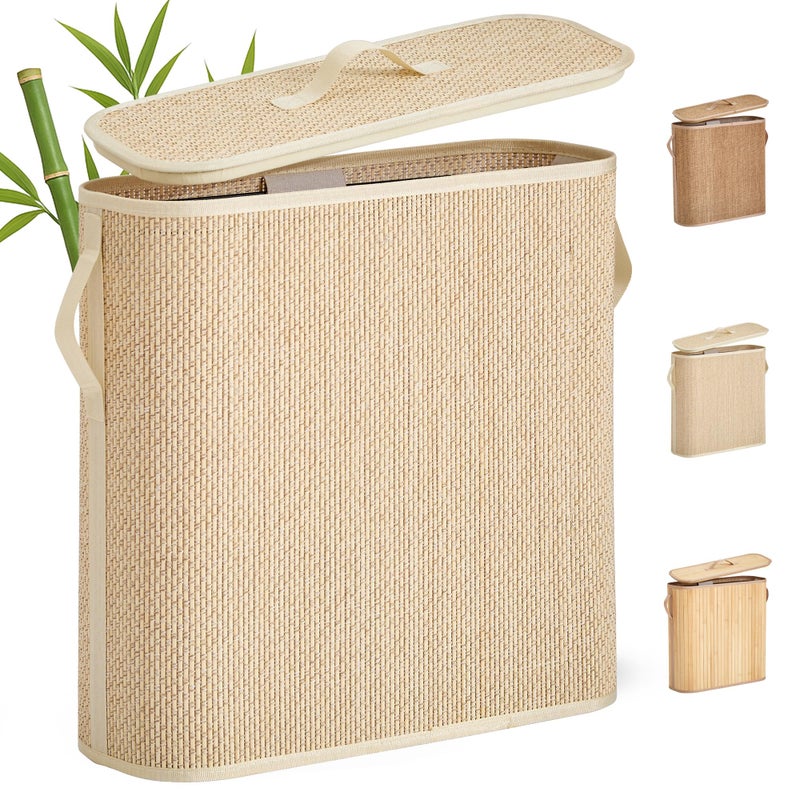 WAOHANAZ Bamboo Toilet Paper Storage Basket with Lid & Handle - 32L Large Capacity Handwoven Bathroom Organizer for 16 Rolls - Sturdy Stand Holder for Toilet Paper Organization, Light Natural - Image 1