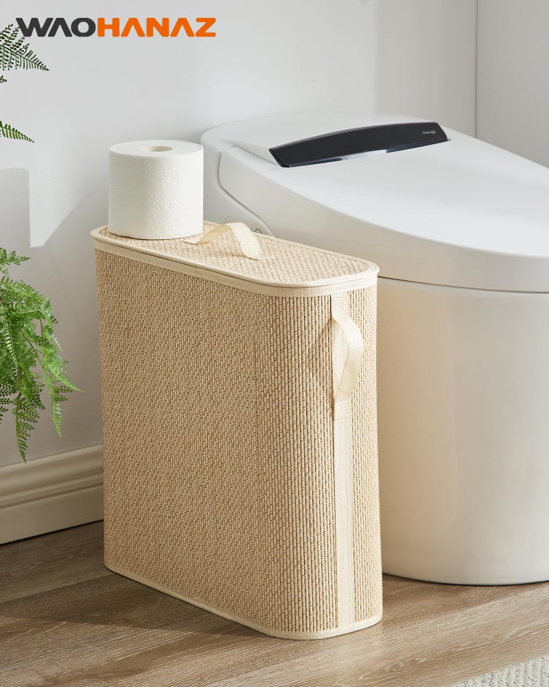 WAOHANAZ Bamboo Toilet Paper Storage Basket with Lid & Handle - 32L Large Capacity Handwoven Bathroom Organizer for 16 Rolls - Sturdy Stand Holder for Toilet Paper Organization, Light Natural - Image 2