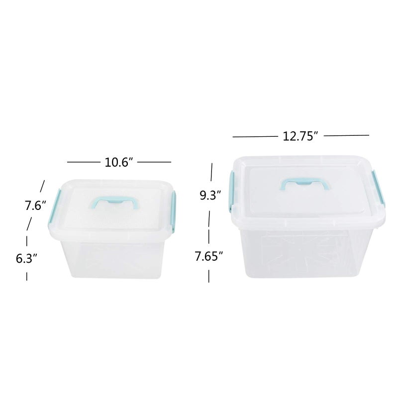 Gloreen 12 Quart&6 Quart Clear Storage Bins with Lid and Mint Green Handle  Multipurpose Stackable Plastic Storage Latches Box/Containers - Image 2