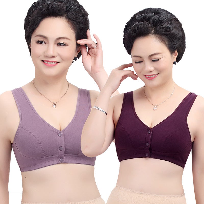 Mom'S Underwear Bra Middle-Aged And Old-Aged Pure Cotton Bra Thin Vest Push-Up Rimless Large Size Front Buckle Bra For Old People - Image 2