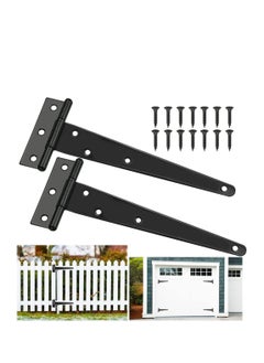 Y&D T Hinges, 2 Pcs 300mm Black Metal Shed Heavy Duty Rustproof Garden Gate Hinges Fitting, with 14 Screws, Ideal for Doors, Doors and Barn 12 Inch  - Image 1