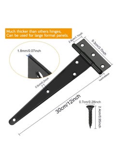 Y&D T Hinges, 2 Pcs 300mm Black Metal Shed Heavy Duty Rustproof Garden Gate Hinges Fitting, with 14 Screws, Ideal for Doors, Doors and Barn 12 Inch  - Image 2
